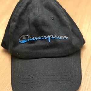 Champion Black Hat with Blue Accent